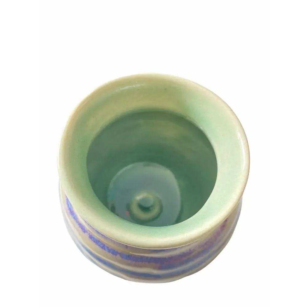 NC Pottery Small Ribbed Bud Vase Blue Green Purple 4